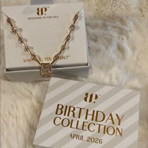 April 2026 Gold Necklace with Clear Emerald-Cut CZ Pendant